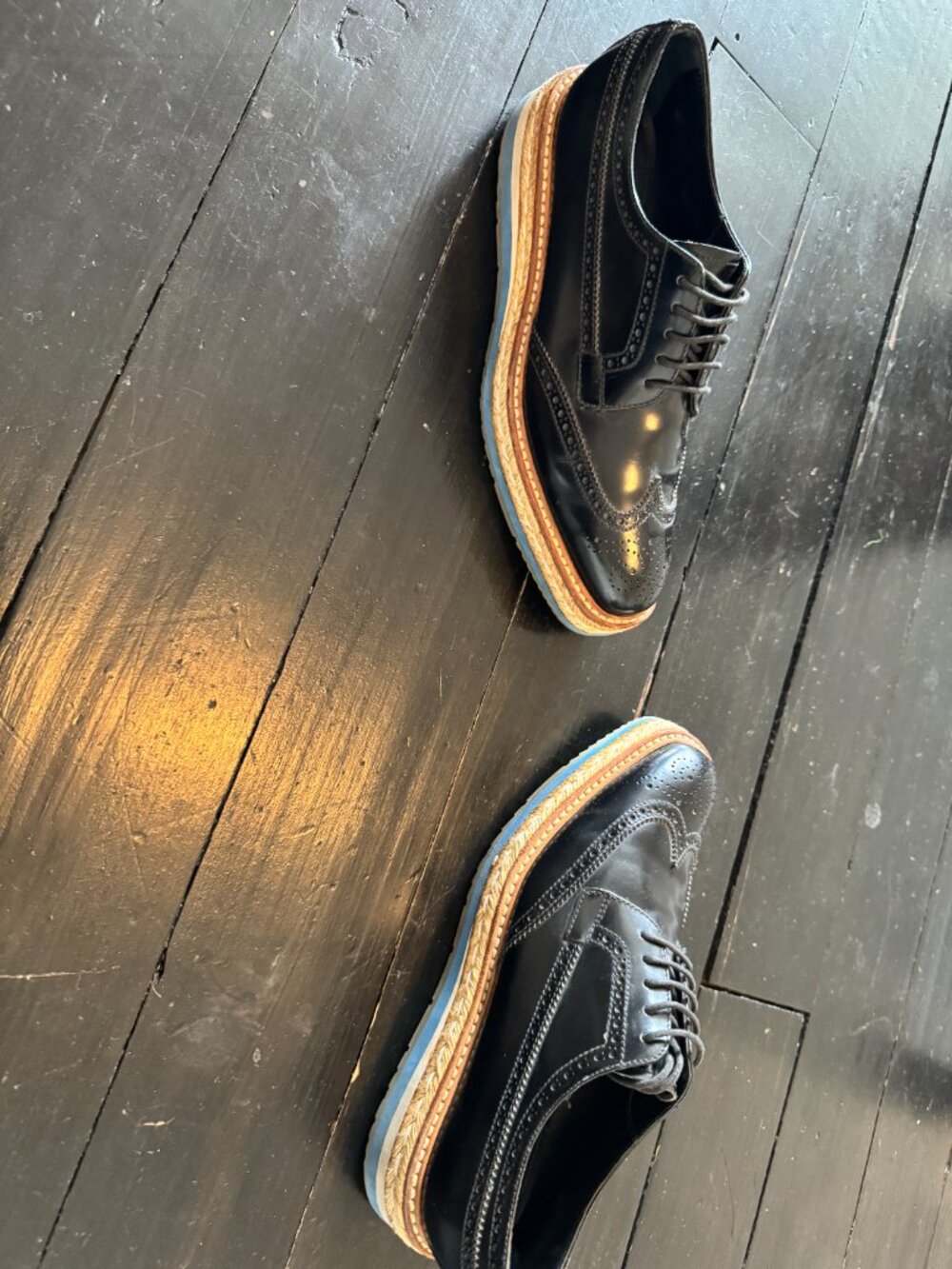 Prada Women's Black Leather Brogue Platform Oxford Shoes US Size 9 / 40 - Picture 4 of 5
